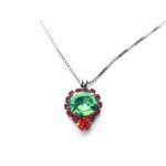 Mariana Necklace Pendant Stunning Apple Green & Padparadscha Austrian Crystals Lotus Silk Road Coll.