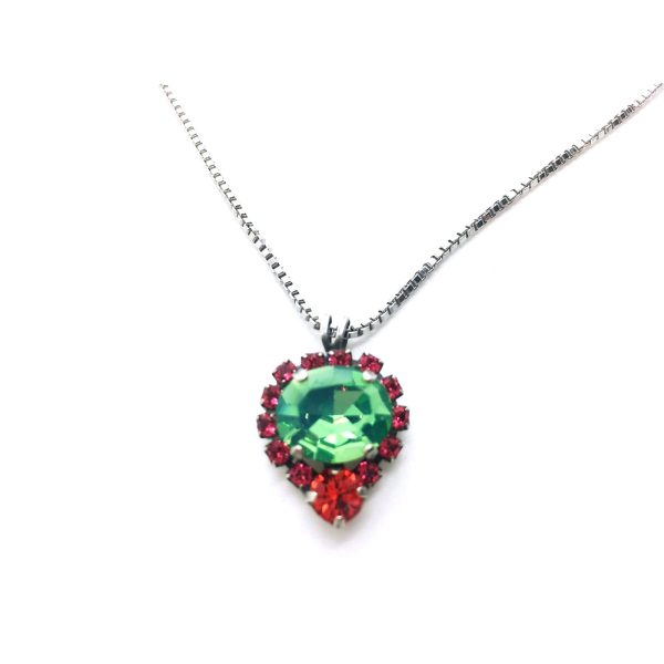 Mariana Necklace Pendant Stunning Apple Green & Padparadscha Austrian Crystals Lotus Silk Road Coll.