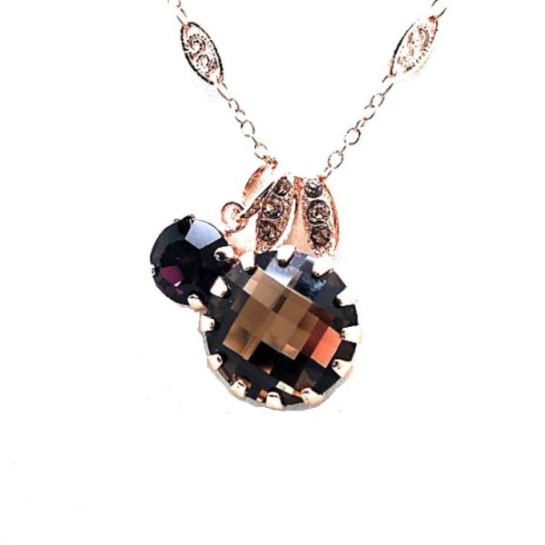 Mariana Necklace Pendant Faceted Lt Smoked Topaz & Amethyst Swarovski Crystals My Treasures Coll.