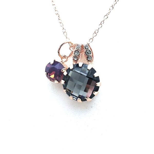 Mariana Necklace Pendant Duo Faceted Blk Diamond & Cyclamen Opal Swarovski Crystals My Treasures Coll.