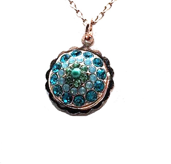 N-5141-1076-RG (3) Mariana Necklace Pendant Floral Greens & Blues Swarovski Crystals Congo Africa Coll. - Image 1