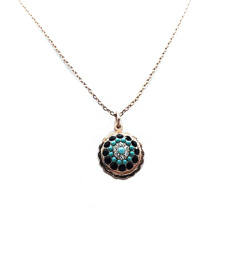 N-5141-1081-RG (2) Mariana Necklace Pendant Guardian Angel Jet & Turq Swarovski Crystals Zanzibar Africa Coll. - Image 1