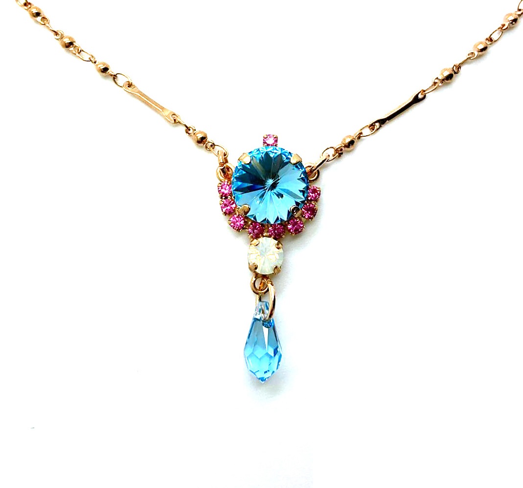 N-5219-1064-RG (3) Mariana Necklace Pendant Pinks & Blues Swarovski Crystals Margarita Cocktail Hour Coll. - Image 1