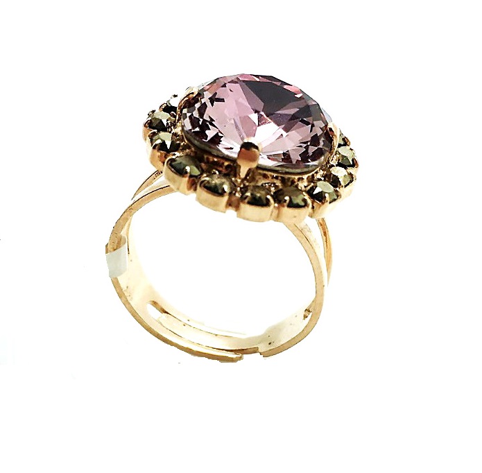 R-7080-4-134453-RG (1) Mariana Ring Ant. Pink & Met. Lt Gold Swarovski Crystals My Treasures Coll. - Image 1