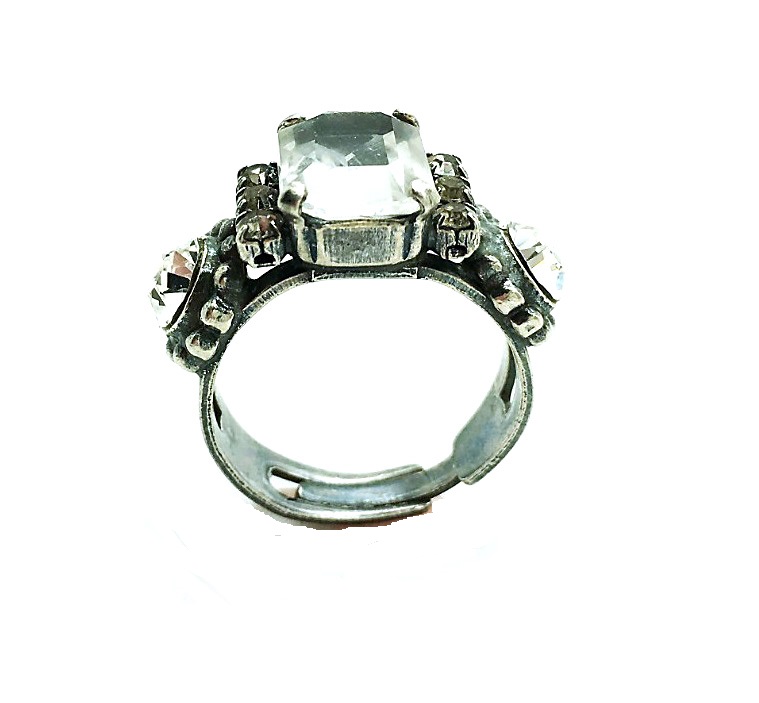 R-7202-001M12-SP (1) Mariana Ring Timeless Quartz Mineral & Clear Swarovski Crystals My Treasures Coll. - Image 1