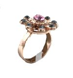 Mariana Ring Floral Greys & Pinks Swarovski Crystals Madagascar Africa Coll.