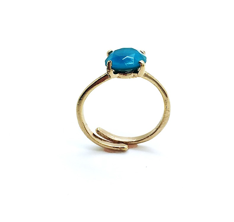 R-7606-2212-YG (1) Ring By Mariana Woman Dainty Caribbean Blue Opal Swarovski Crystals - Image 1