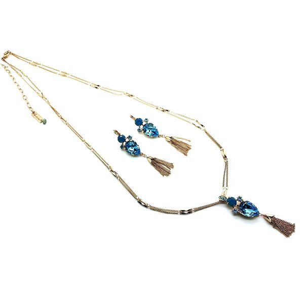 Mariana Jewelry Set Necklace+Earrings Aquamarine & Caribbean Blue Opal Austrian Crystals Zambezi Africa Coll.
