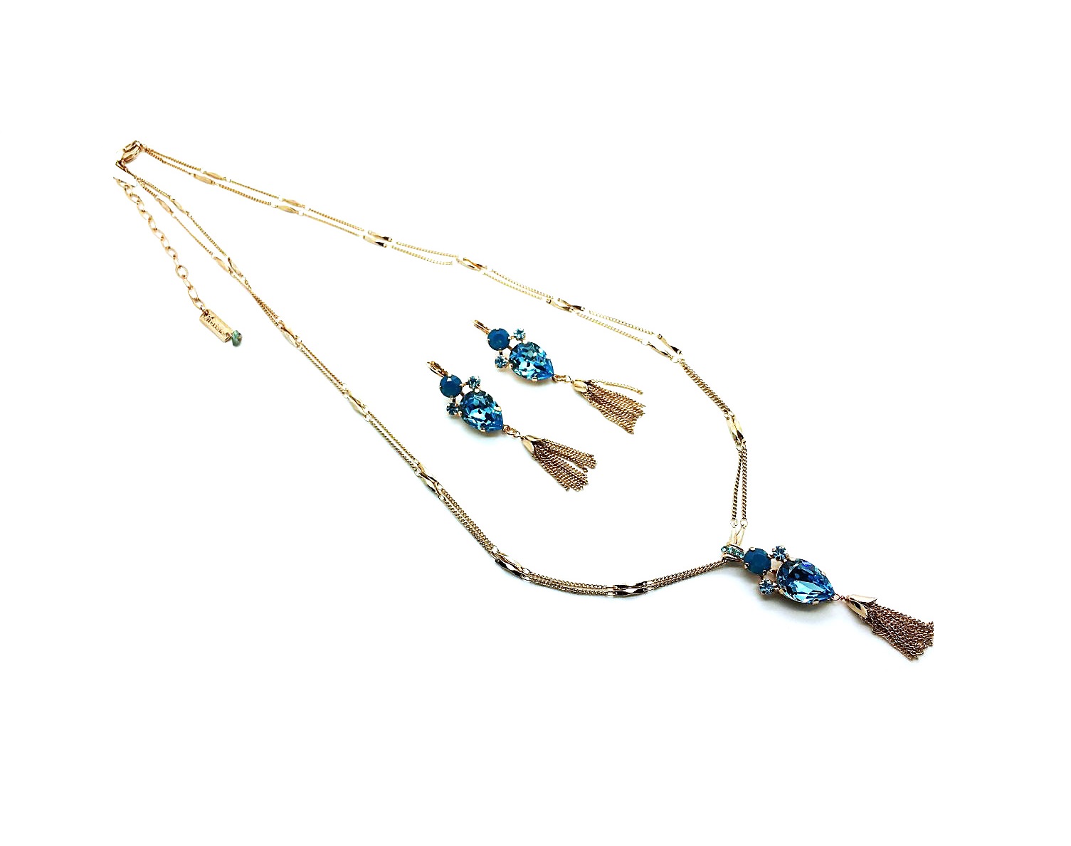 set039 (1) Mariana Jewelry Set Necklace+Earrings Aquamarine & Caribbean Blue Opal Austrian Crystals Zambezi Africa Coll. - Image 1
