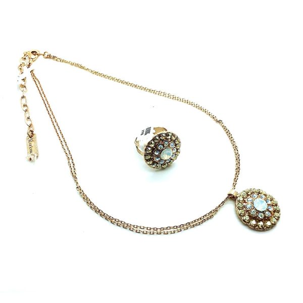 Mariana Jewelry Set Necklace & Ring Gold, Azure & Opal Austrian Crystals Zanzibar Africa Coll.