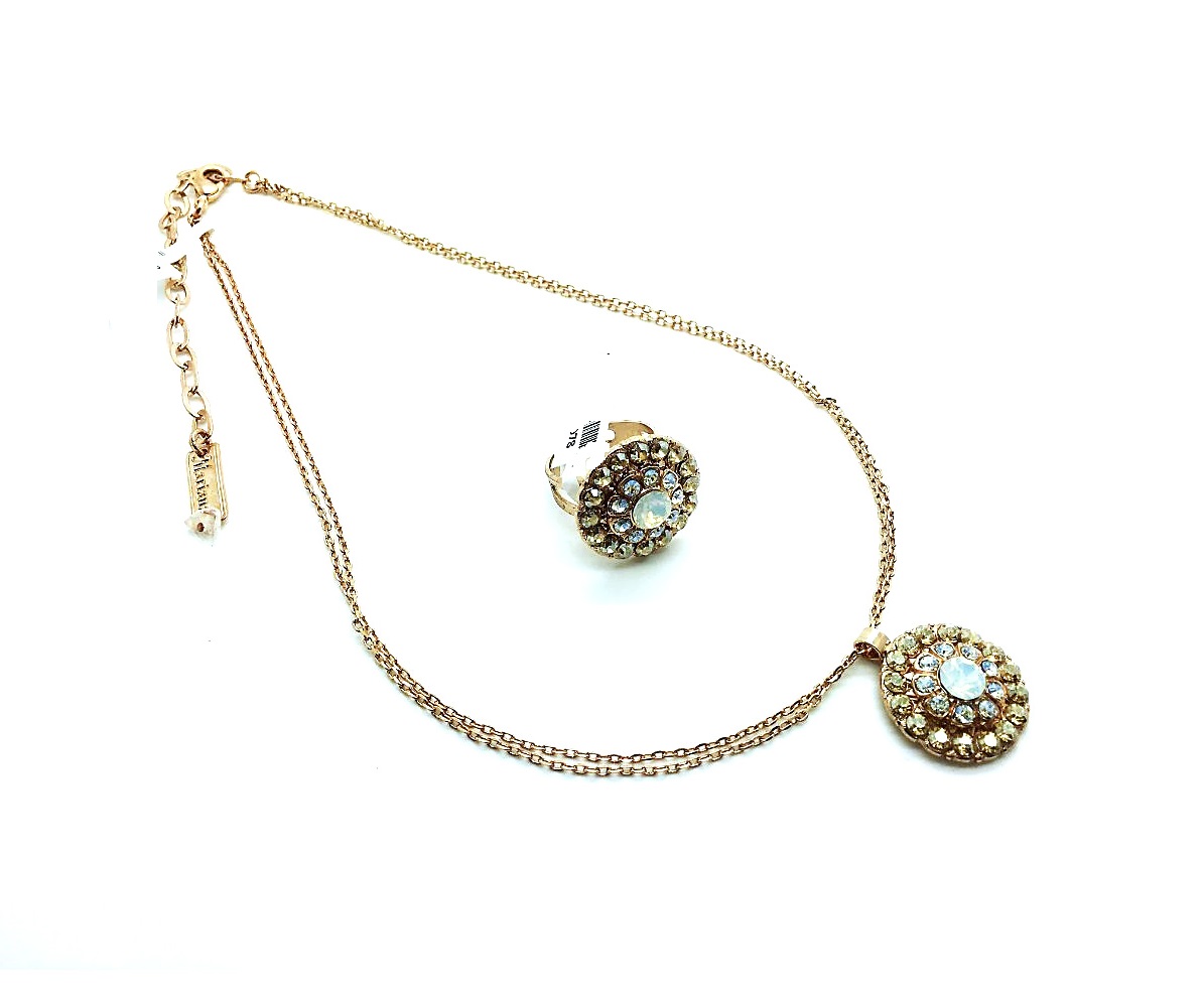 set041 (1) Mariana Jewelry Set Necklace & Ring Gold, Azure & Opal Austrian Crystals Zanzibar Africa Coll. - Image 1