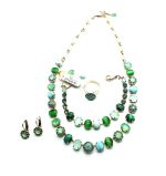 Mariana Jewelry Set Necklace, Bracelet, Earrings, Ring Quartz, Turquoise Mineral & Austrian Crystals Congo Africa Coll.