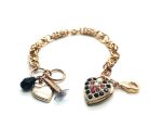 Mariana Bracelet Heart Shaped Beaded Jet, Padparascha & White Opal Swarovski Crystals Silk Road Coll.