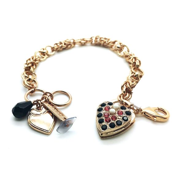Mariana Bracelet Heart Shaped Beaded Jet, Padparascha & White Opal Swarovski Crystals Silk Road Coll.