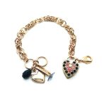 Mariana Bracelet Heart Shaped Beaded Jet, Padparascha & White Opal Swarovski Crystals Silk Road Coll. - Image 2