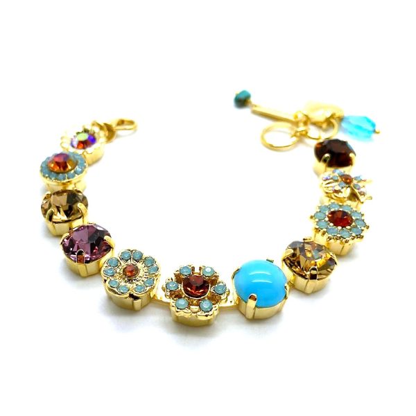 Bracelet By Mariana Woman Beautiful Flower Light Rose Multi Color Swarovski Crystals -Yellow Gold