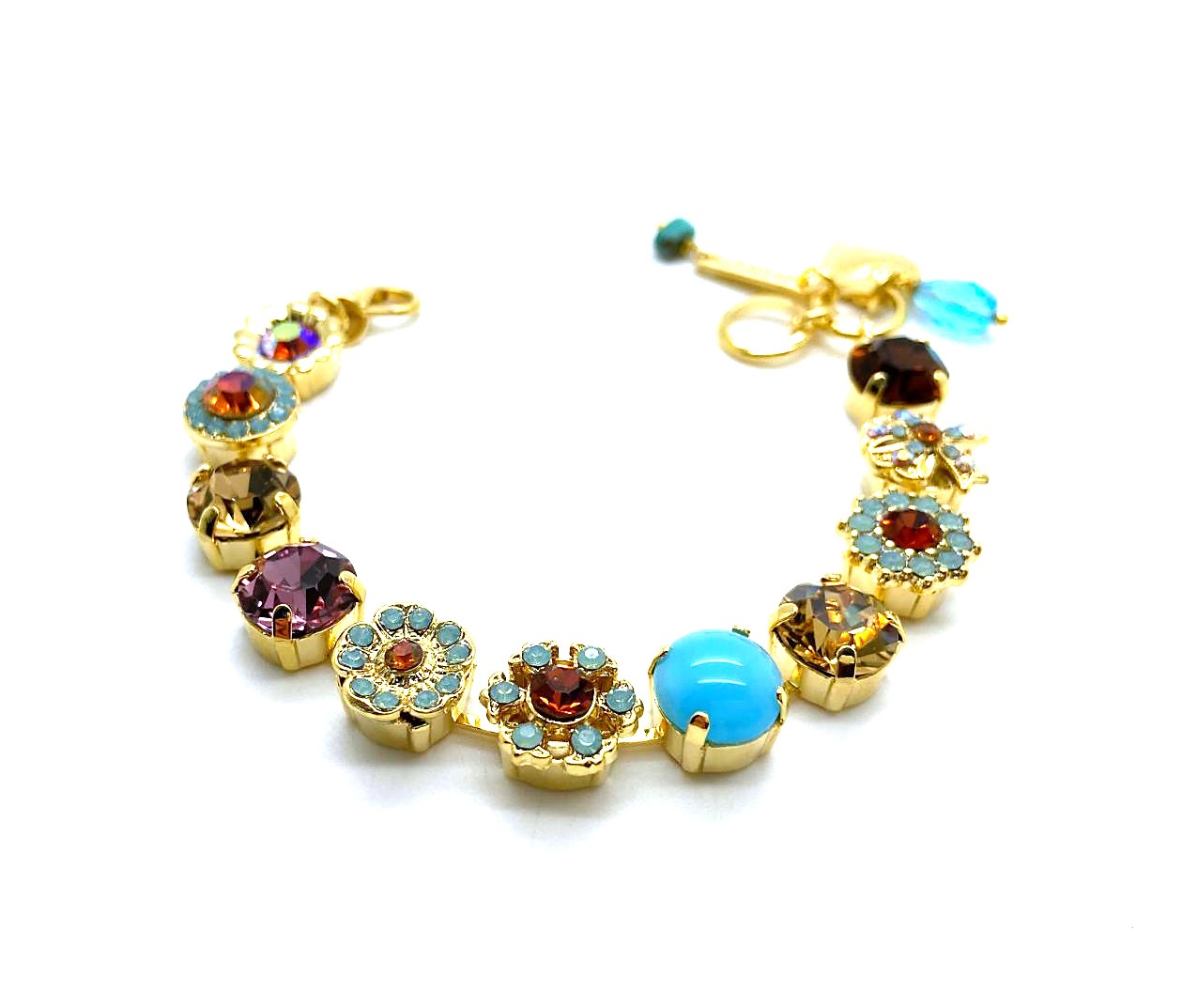 B-4088-115-YG (2) Bracelet By Mariana Woman Beautiful Flower Light Rose Multi Color Swarovski Crystals -Yellow Gold - Image 1