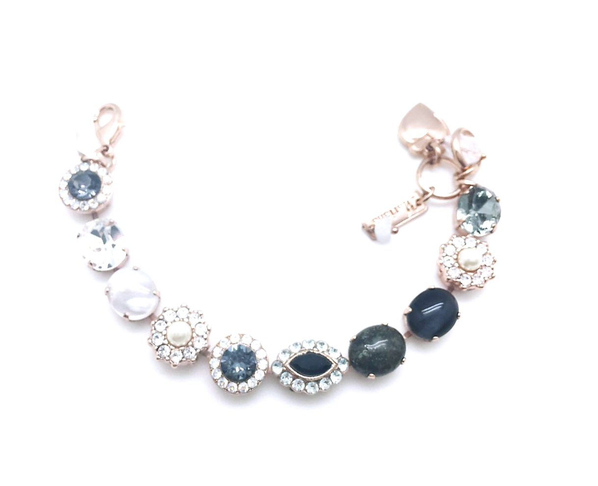 B-4115-M1080-RG (3) Mariana Bracelet Pyrite Mineral, Clear & Blacks Austrian Crystals Zulu Africa Coll. - Image 1