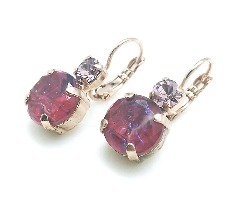 E-1037-60R-RG6 (1) Mariana Earrings Lovely Clear & Ruby Rhinestone Swarovski Crystals My Treasures Coll. - Image 1