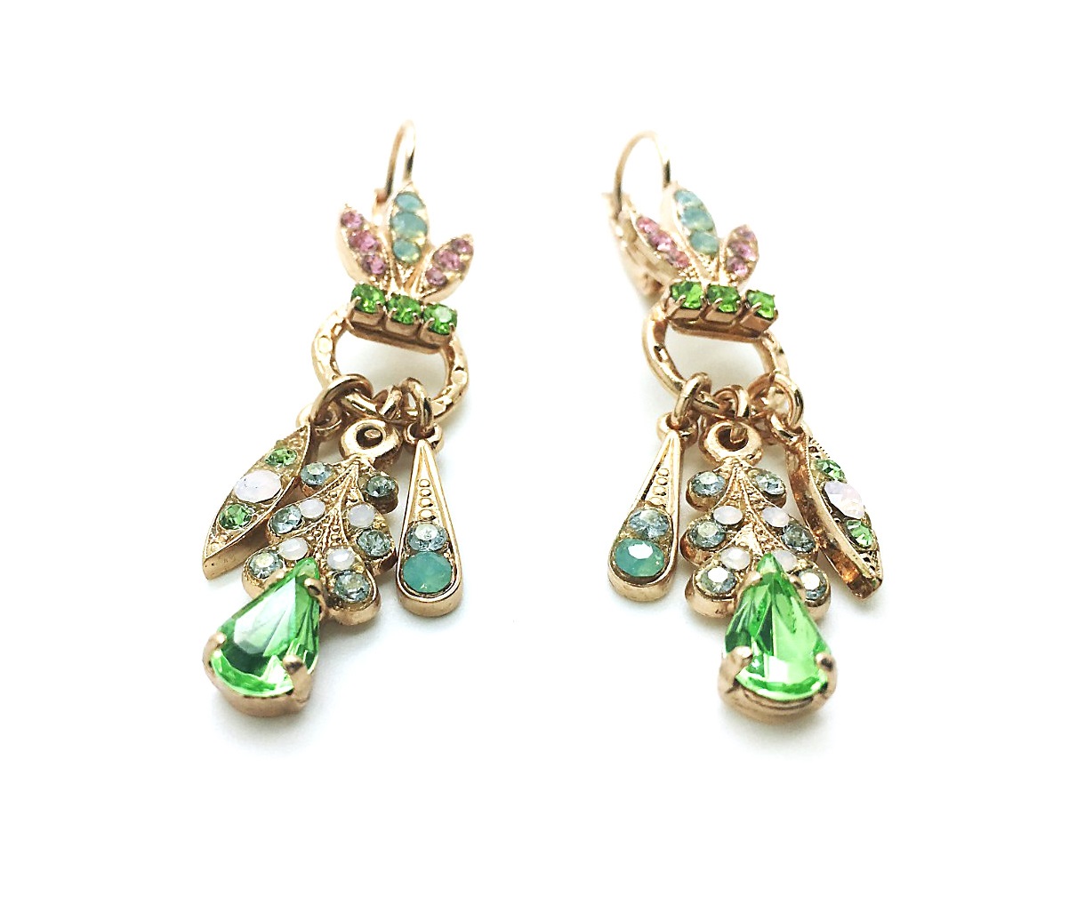 E-1079-1-1082-RG6 (2) Mariana Earrings Chandelier Blues & Greens Swarovski Crystals Zambezi Africa Coll. - Image 1