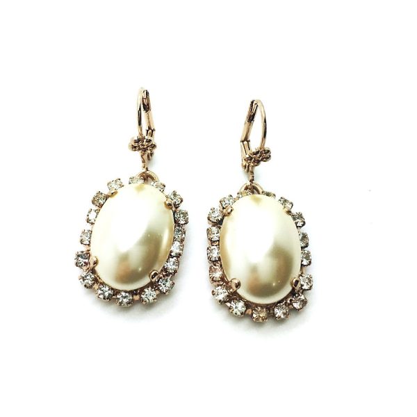 Mariana Earrings Elegant Cream Pearl & Clear Swarovski Crystals Barbados Caribbean Life Coll.
