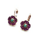 Mariana Earrings Dainty Flower Shaped Fuchsia & Aventurine Austrian Crystals Masai Africa Coll. - Image 3