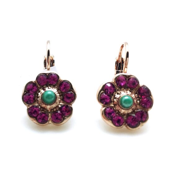 Mariana Earrings Dainty Flower Shaped Fuchsia & Aventurine Austrian Crystals Masai Africa Coll.