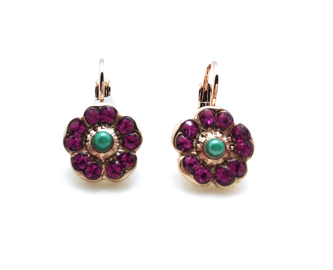 E-1220-1077-RG6 (3) Mariana Earrings Dainty Flower Shaped Fuchsia & Aventurine Austrian Crystals Masai Africa Coll. - Image 1