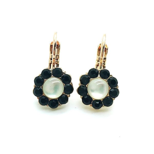 Mariana Earrings Dainty Flower White Shell Mineral & Jet Swarovski Crystals Caribbean Life Coll.