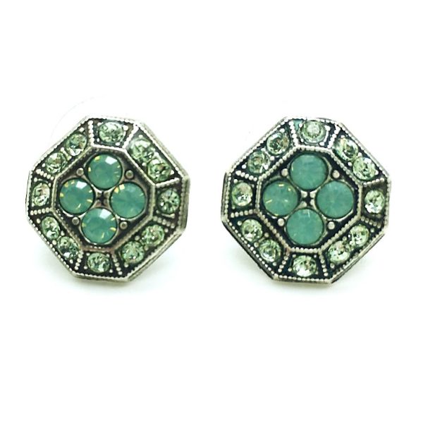 Mariana Earrings Octagon Shaped Greens Austrian Crystals My Treasures Coll.