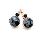 Mariana Earrings Timeless Round Snowflake Obsidian Mineral & Jet Black Crystal Swarovski My Treasures Coll.-Rose Gold