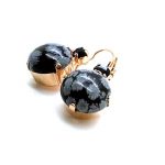 Mariana Earrings Timeless Round Snowflake Obsidian Mineral & Jet Black Crystal Swarovski My Treasures Coll.-Rose Gold - Image 2