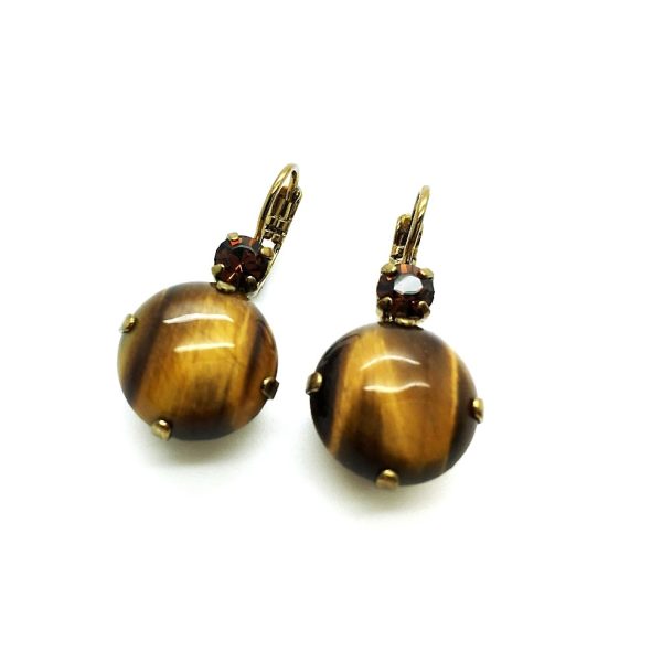 Mariana Earrings Sophisticated Gold Tiger Eye Mineral & Smoked Topaz Austrian Crystals My Treasures Coll.