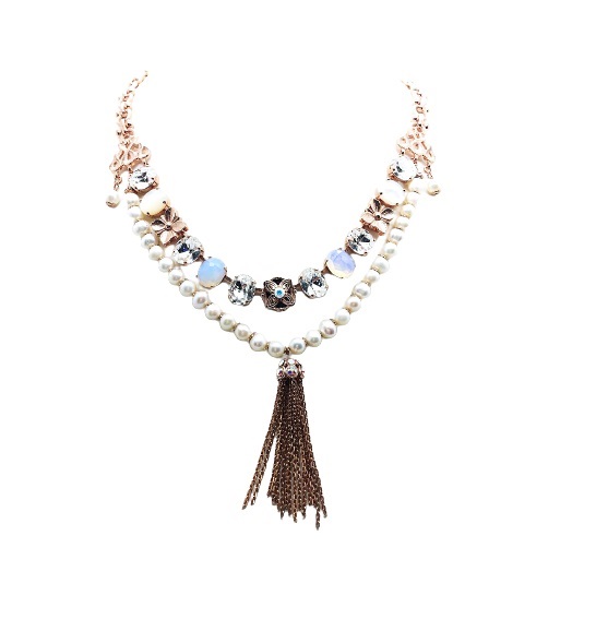 Mariana Necklace Exquisite MOP Mineral, Clear, AB & Whites Austrian Crystals Sea Shell Nature Coll.