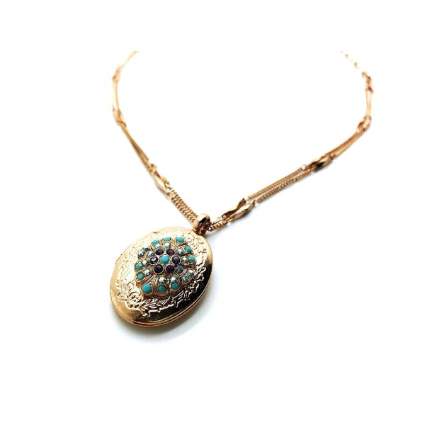Mariana Necklace Pendant Locket Beaded Chrysophrase, AB & Black Diamond Swarovski Crystals My Treasures Coll.