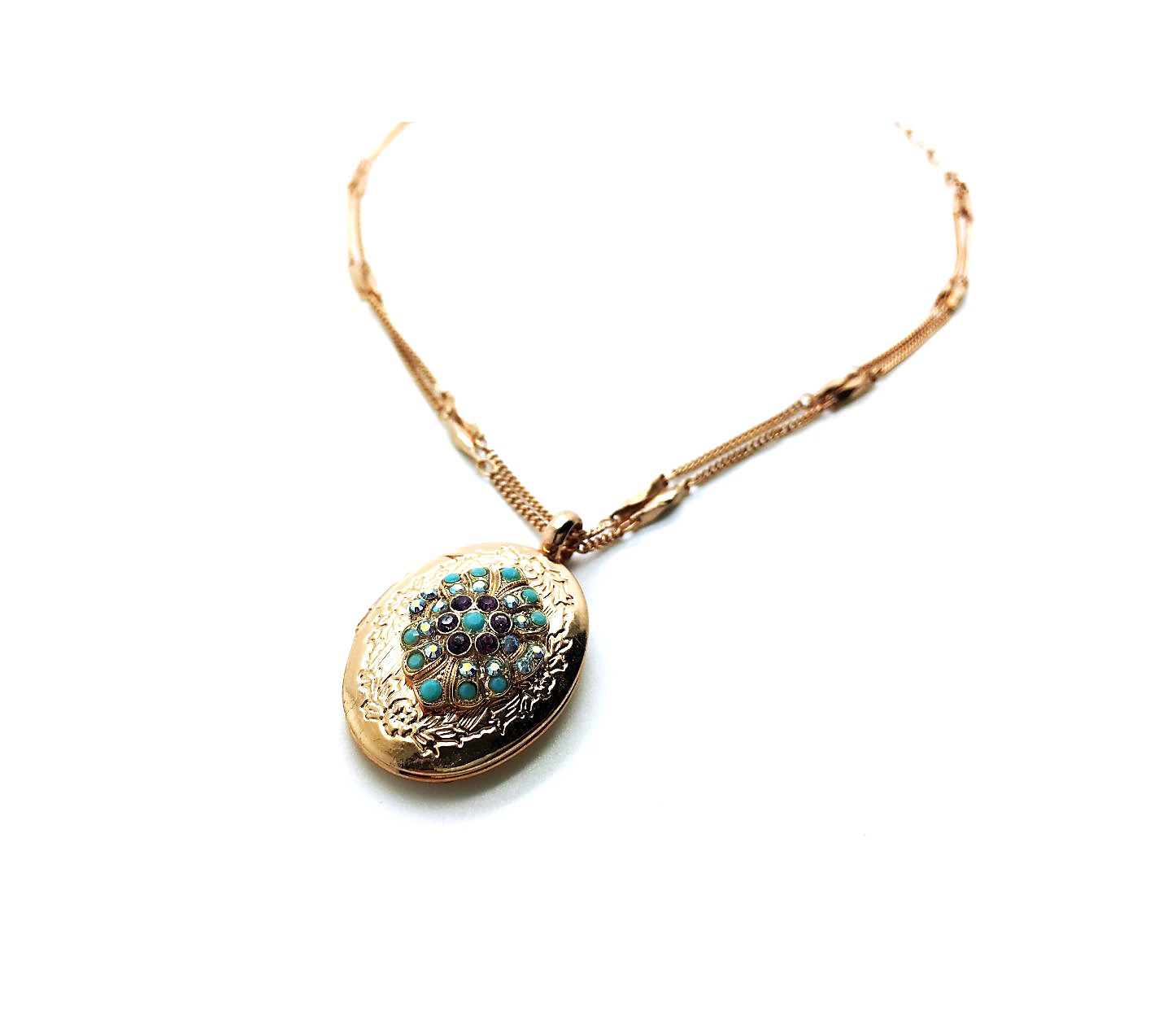 N-5003-153-RG (3) Mariana Necklace Pendant Locket Beaded Chrysophrase, AB & Black Diamond Swarovski Crystals My Treasures Coll. - Image 1