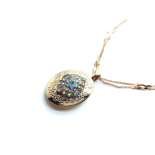 Mariana Necklace Pendant Locket Beaded Blues Austrian Crystals My Treasures Coll.