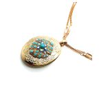 Mariana Necklace Pendant Locket Turquoise & AB Austrian Crystals My Treasures Coll.