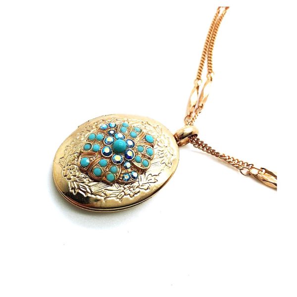 Mariana Necklace Pendant Locket Turquoise & AB Austrian Crystals My Treasures Coll.