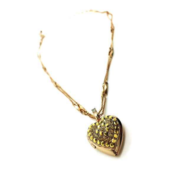 Mariana Necklace Pendant Heart Shaped Locket Aurum & Topaz Swarovski Crystals My Treasures Coll.