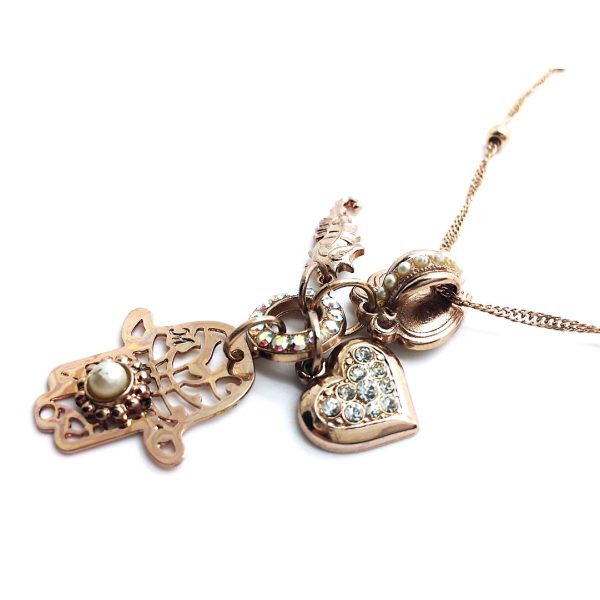 Mariana Necklace Pendant Hamsa & Charms Beaded Pearl Mineral & Clear Crystals Swarovski Sweet Summer Coll.