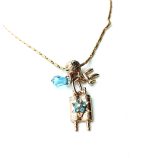 Mariana Necklace Pendant Torah Scroll & "Chai" in Aquamarine Austrian Crystals My Treasures Coll. - Image 3