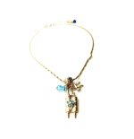 Mariana Necklace Pendant Torah Scroll & "Chai" in Aquamarine Austrian Crystals My Treasures Coll. - Image 2