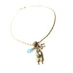 Mariana Necklace Pendant Symbolic Chai & Scroll Beaded Turq and Aquamarine Swarovski Crystals My Treasures Coll. - Image 2