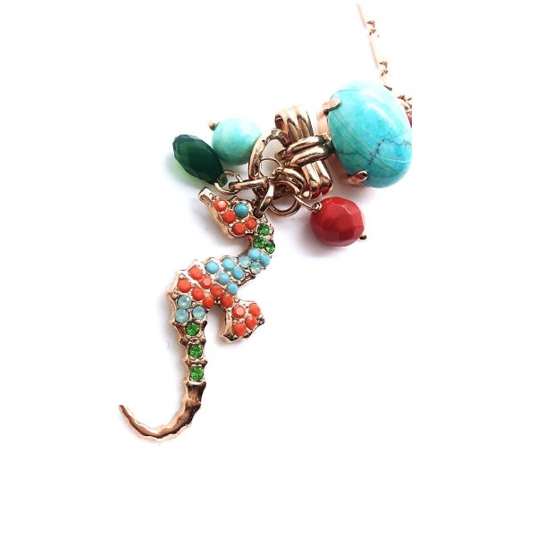 Mariana Necklace Pendant Sea Horse Colorful Swarovski Crystals & Howlite Chinese Turq Mineral My Treasures Coll.
