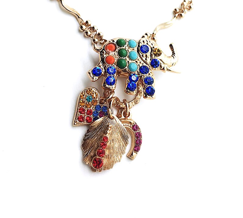 N-5078-2-1037-RG (3) Mariana Necklace Pendant Elephant & Charms Beaded Colorful Swarovski Crystals Fantasy Nirvana Coll. - Image 1