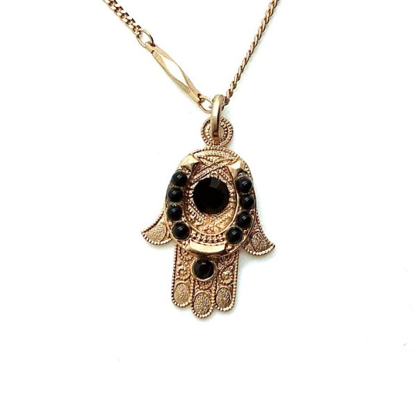 Mariana Necklace Pendant "Hamsa" Beaded Jet Black Swarovski Crystals My Treasures Coll.