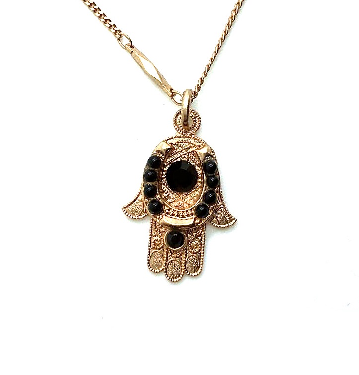 N-5093-280-RG (2) Mariana Necklace Pendant "Hamsa" Beaded Jet Black Swarovski Crystals My Treasures Coll. - Image 1