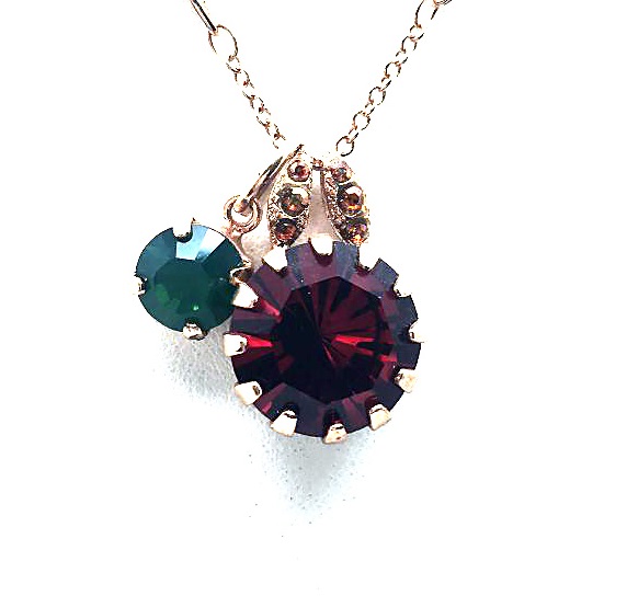 Mariana Necklace Pendant Adorable Siam, Fern Green & Topaz Swarovski Crystals My Treasures Coll.