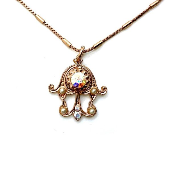 Mariana Necklace Pendant Finely Detailed Pearl Mineral, Clear & AB Swarovski Crystals Sweet Summer Coll.
